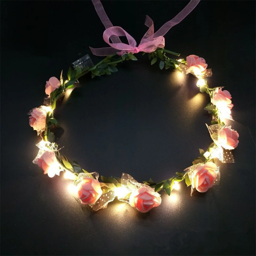 LED Flower Crowns Headbands Light up Headband Garlands Glowing Floral Wreath Crowns for Cosplay Birthday Wedding Party Supplies