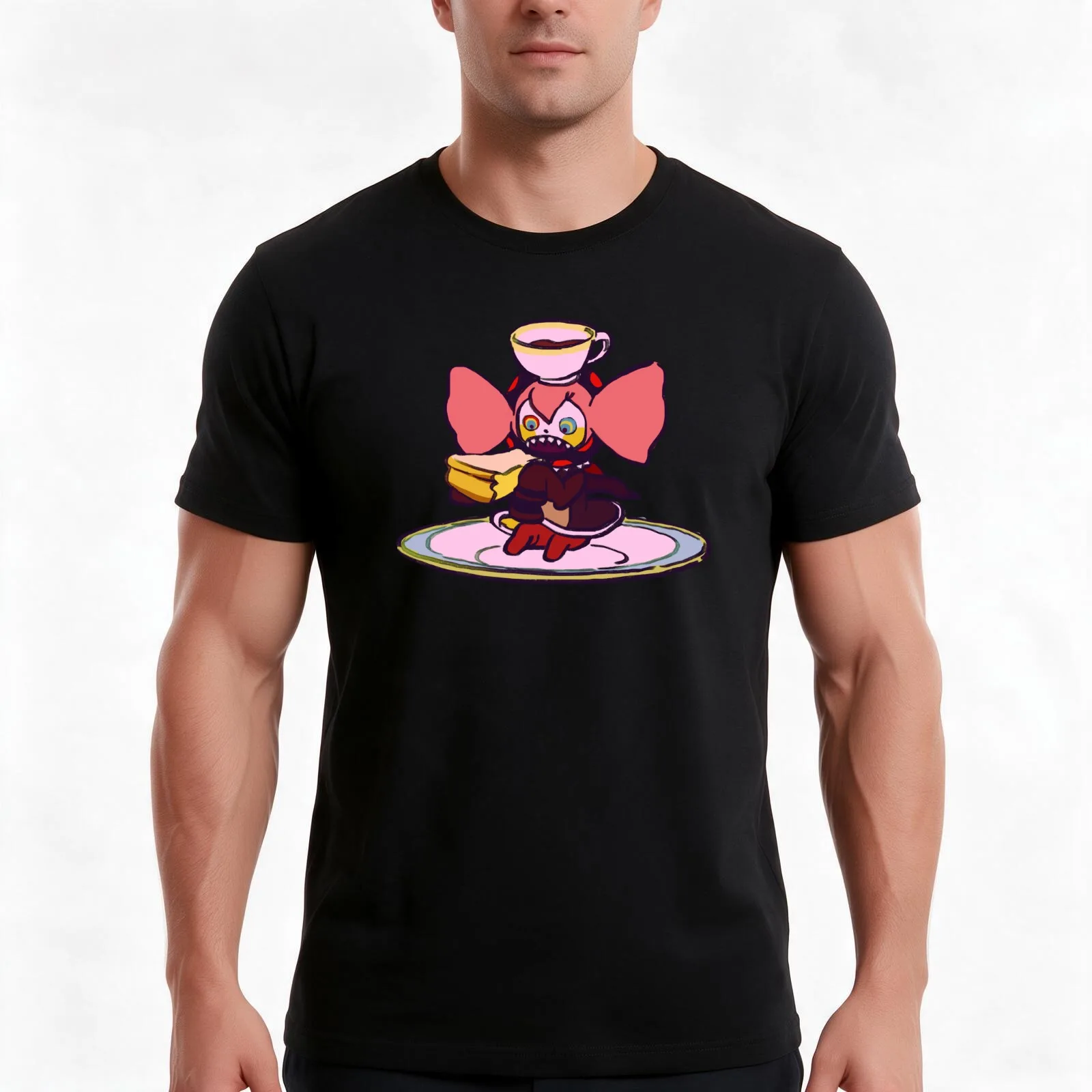 I draw charlotte eating cheesecake and coffee on a plate / madoka magica Men T Shirt t shirt man luxury