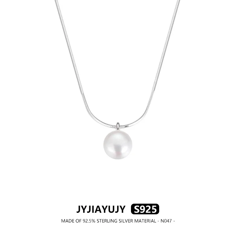 

JYJIAYUJY 100% Sterling Silver S925 Necklace 8MM Freshwater Pearl With Snake Chain High Quality Fashion Jewelry Gift Daily N047