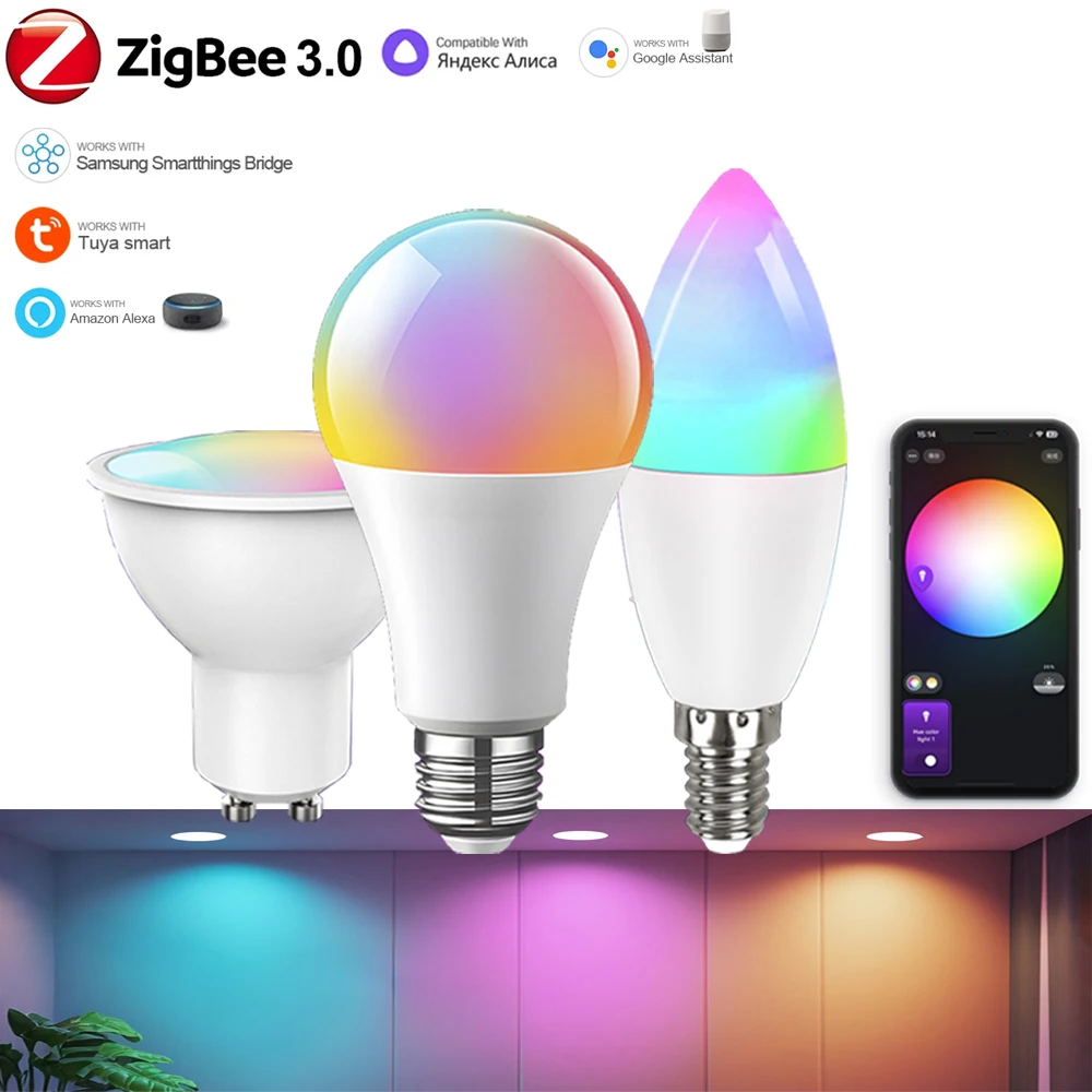 

Tuya ZigBee3.0 E27 GU10 E14 RGBCW RGBCCT Dimmable Bulb Light Smart Home Lights Voice Control Bedroom Decoration for Alexa/Google