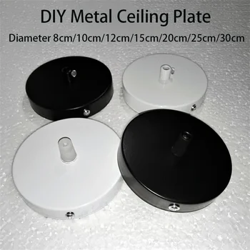 Metalen DIY 8/10/12/15/20/25/30 cm Plafond Plaat Mount LED Lampvoet Vintage Hanglamp Disc Base Plafond + Slot Draad Lampvoet