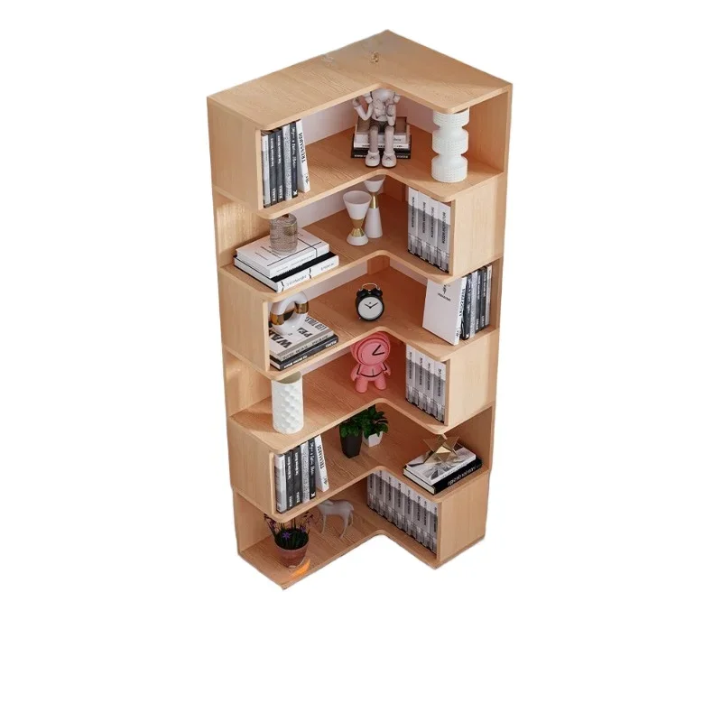 

Solid wood bookshelf corner cabinet corner floor storage household storage modern simple shelf corner bookcase