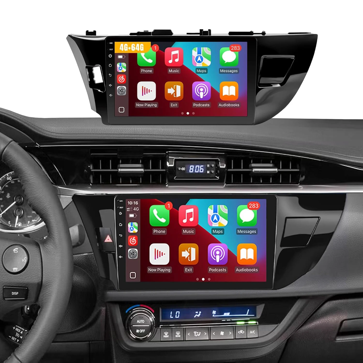 4G 64G para Toyota Corolla 2014 2015 2016, Carplay Inalámbrico Android Auto, FM EQ, Pantalla Táctil HD IPS de 10.1 Pulgadas para Corolla Car Play