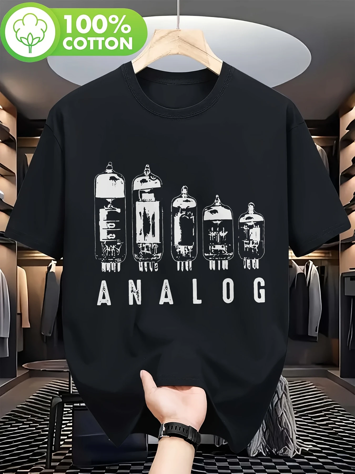 Men's Vintage Vacuum Tube Print T-Shirt – Breathable Short-Sleeve Tee Featuring Retro Electronic Component Designs (1940s–2010s)