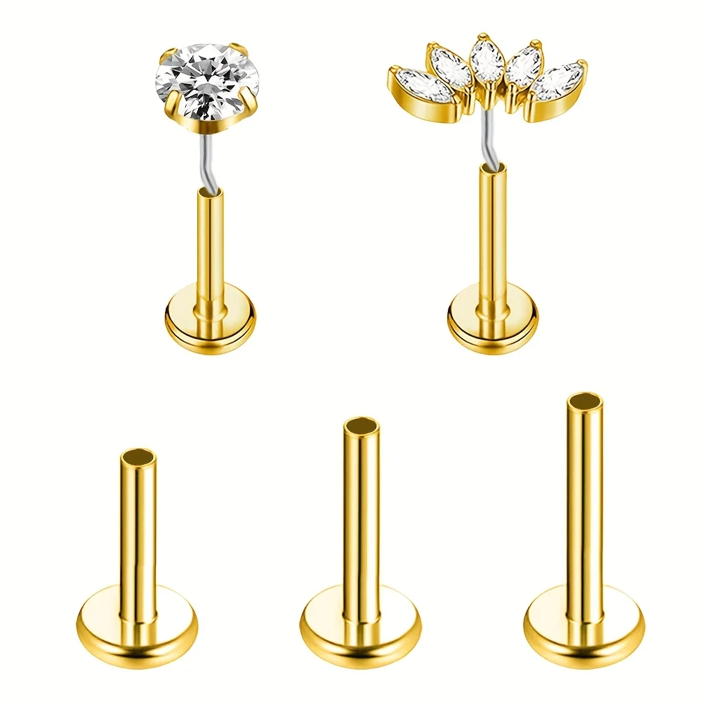 EVISPOL 5 Stück 18K vergoldete 316L Edelstahl-Nasenstecker für Frauen, hypoallergene flache Labret-Lippenringe – Detail 1