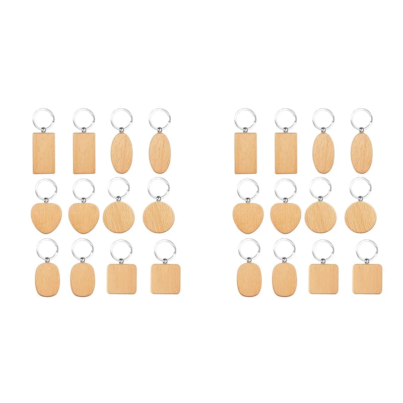 24X Wooden Key Ring Blank Wooden Key Chain DIY Personalized Wood Key Ring For DIY Crafts Decorations Gifts Pyrography