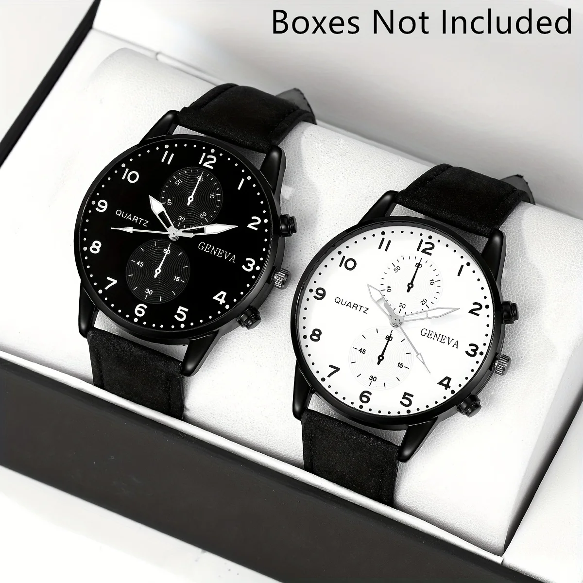 2 Pieces Couple Fashion Quartz Watches - Black and White PU Leather Strap, Perfect for Anniversaries, and Romantic Occasions