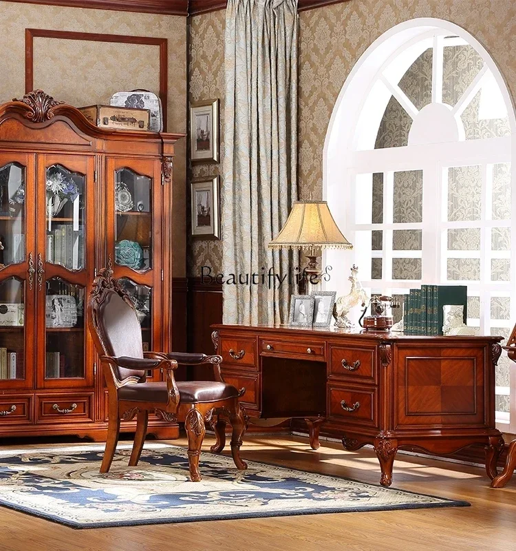 *مكتب دراسة من الدرجة الأمريكية، مكتب كتابة من الخشب الصلب، مكتب كمبيوتر مكتبي راقي