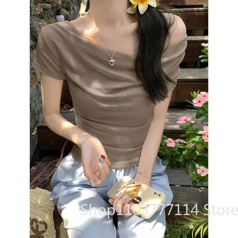 Neues Sommer-Damen-T-Shirt in Niedlichem Einfarbigem Design mit Kurzen Ärmeln, Sexy Spicy Girl Style Top, Vintage-Kleidung, Weicher und Vielseitiger Stil – Detail 8