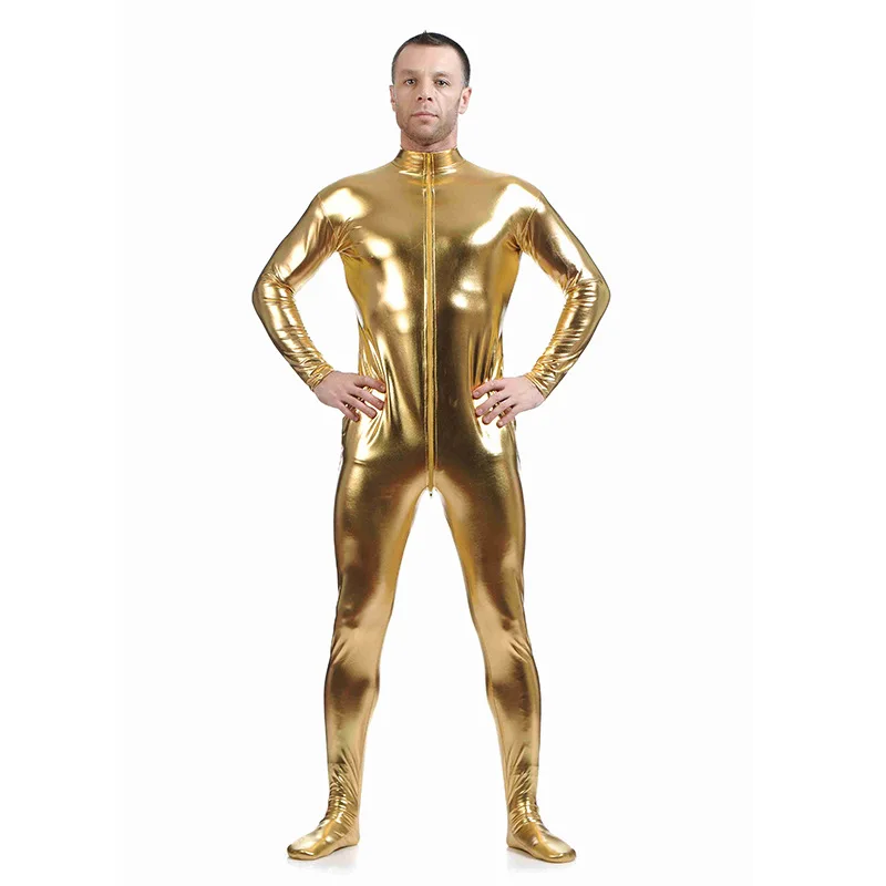 Adult Kids Ensnovo Men Latex Suit Black Shiny Metallic Tights Gold Zentai Suit Full Body Unitard Custom Skin Bodysuit Jumpsuit