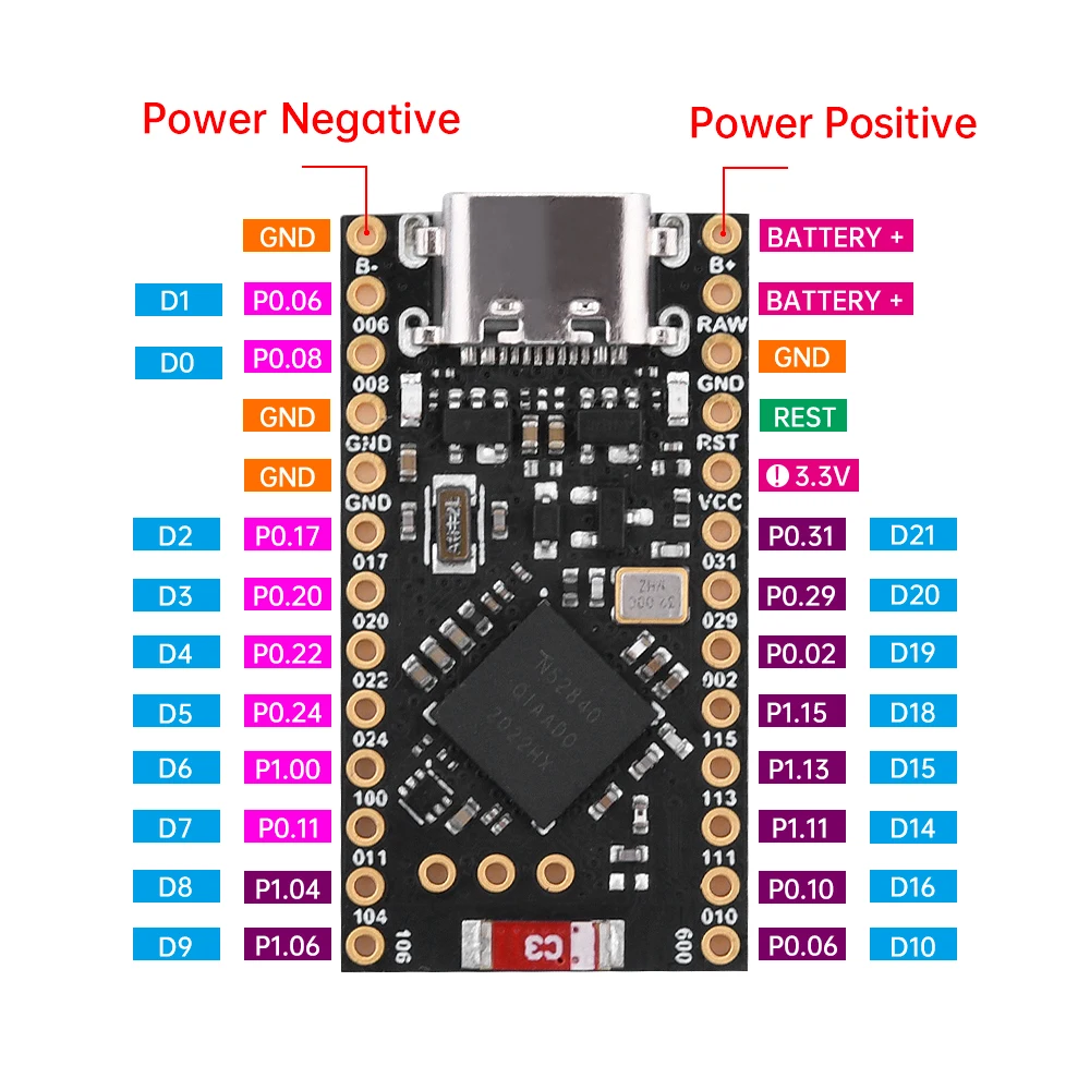 NRF52840 Development Board Compatible With Nice!Nano V2.0 Bluetooth Charging Management For Arduino Demo Board Type-C Interface