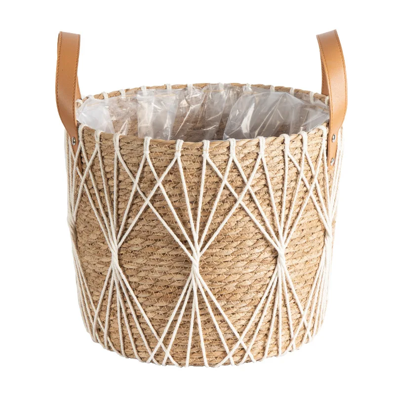 Planter Wikcer Basket With Kniting Decoration Natural Flower Pot Home Decor Garden Bamboo Seagrass Storage Baskets