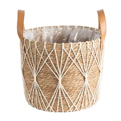 Planter Wikcer Basket With Kniting Decoration Natural Flower Pot Home Decor Garden Bamboo Seagrass Storage Baskets