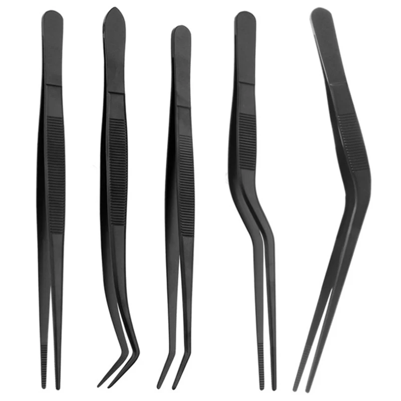 5Pcs Kitchen Culinary Plating Tweezers with Serrated Tips, 6.3-Inch Stainless Steel Tongs Set for Cooking Baking Cake Decor