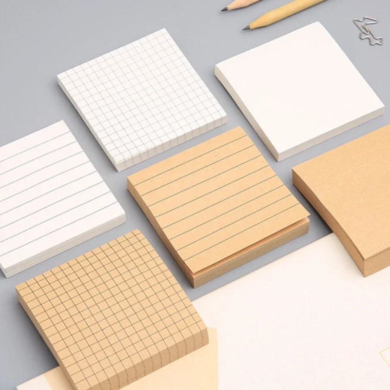 80 Sheets Simple Kraft Paper White Paper Grid Line Memo Pad Student Stationery Sticky Notes School Supplies Office Accessories