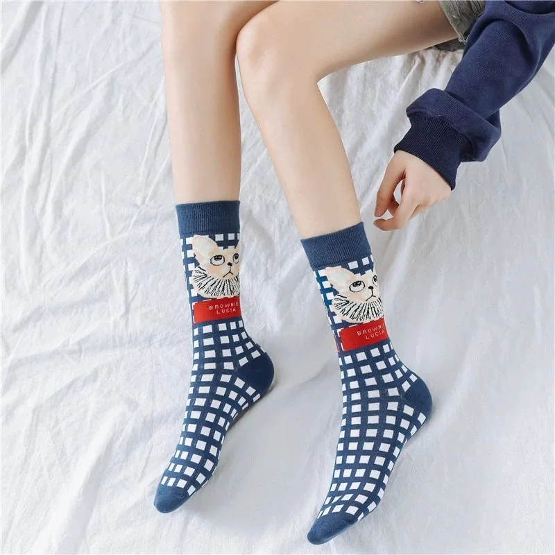 1 Pair Korea Ins Trendy Harajuku Women Cotton Lovely Cats Artistic Happy Socks Female Gilrs Creative Skateboard  Dress Sox