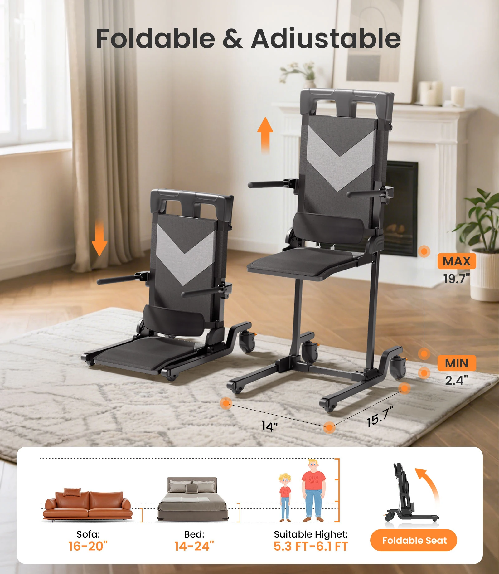 قم بترقية كرسي رفع المريض الكهربائي الجديد القابل للطي مع مقعد قماش أكسفورد خفيف الوزن لكبار السن #2