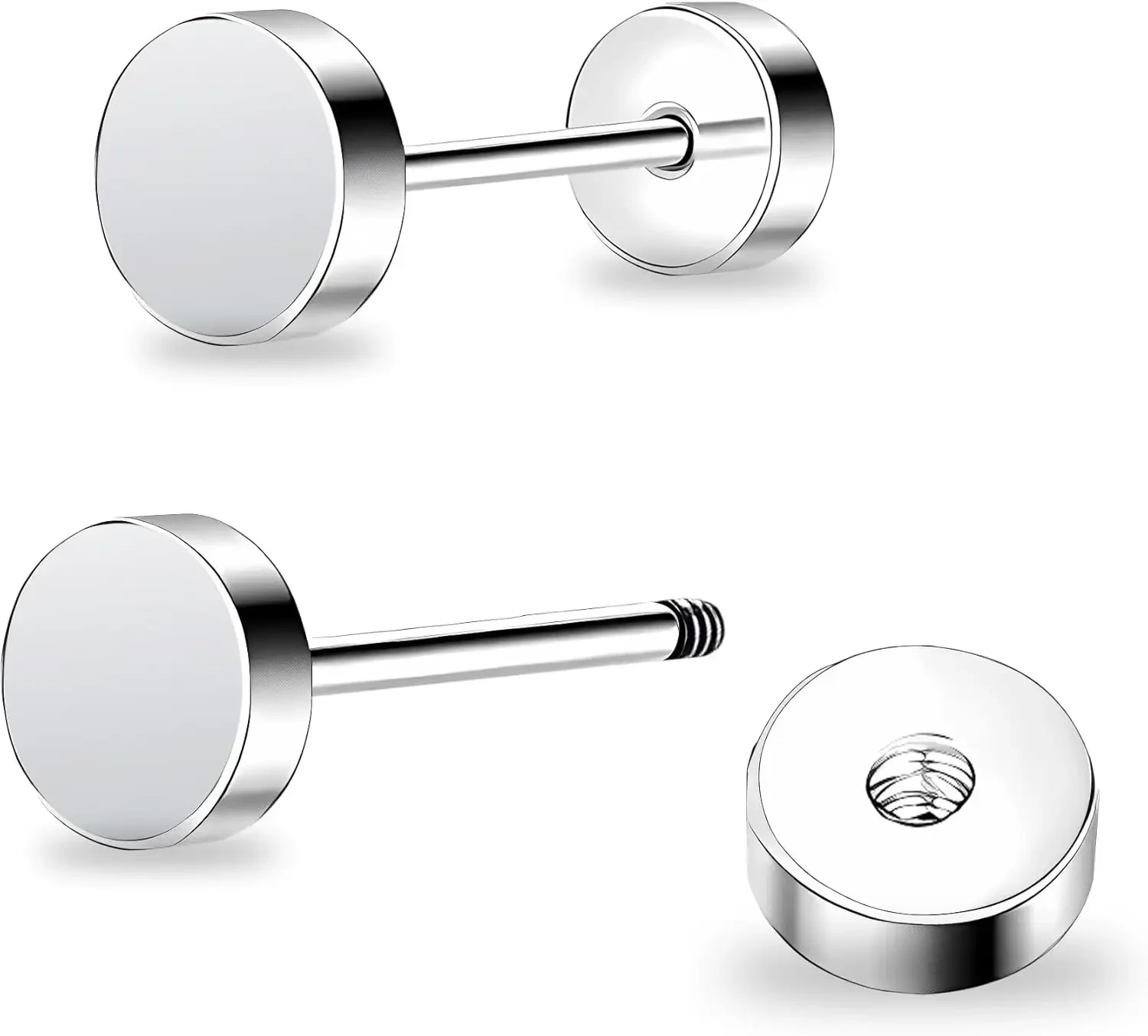 

Simple Titanium Dot Stud Earrings, 3mm-6mm Flat Back, Hypoallergenic Screw-On for Sensitive Ears
