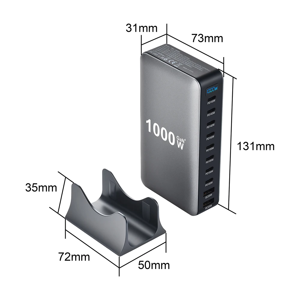 1000 واط محطة شحن سريع GaN PD3.1 140 واط USB نوع C 10 منافذ PPS PD شاحن سطح المكتب لأجهزة الكمبيوتر المحمولة ماك بوك اللوحي آيفون سامسونج