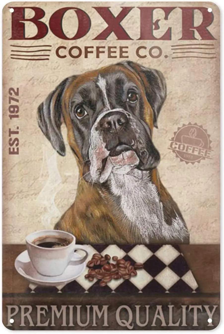 Boxer Coffee Retro Metal Tin Sign Premium Quality Coffee Boxer Dog Poster Wall Decor Gift For Bathroom Restaurant School Farm Be