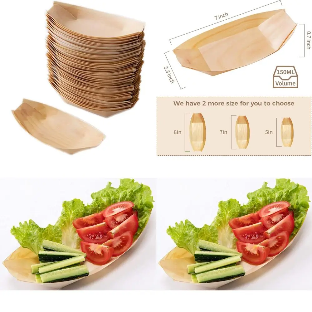 

Одноразовые деревянные тарелки/посуда для лодок (300, длина 7 дюймов x 3,3 дюйма, высота 0,7 дюйма)