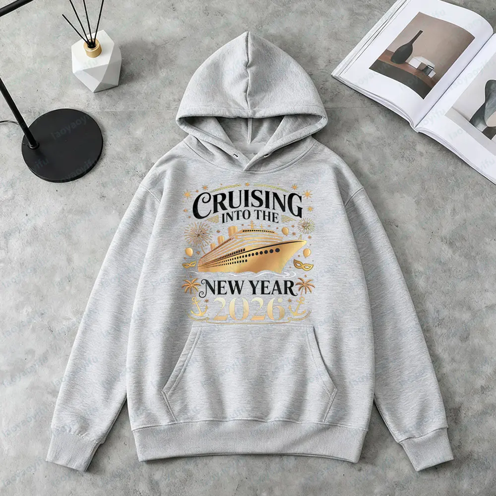 المبحرة في العام الجديد 2026 الملابس الذهبية سفينة سياحية التسامي هوديس الرجال النساء موضة عادية عطلة البلوز #6