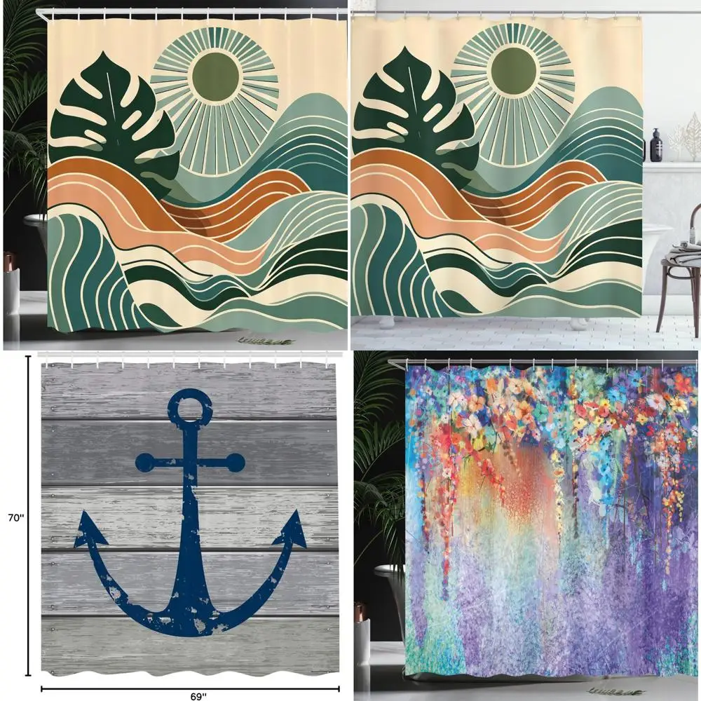 

Пастельная абстрактная занавеска для душа с пейзажем середины века, шикарный тканевый декор в стиле бохо для ванной комнаты