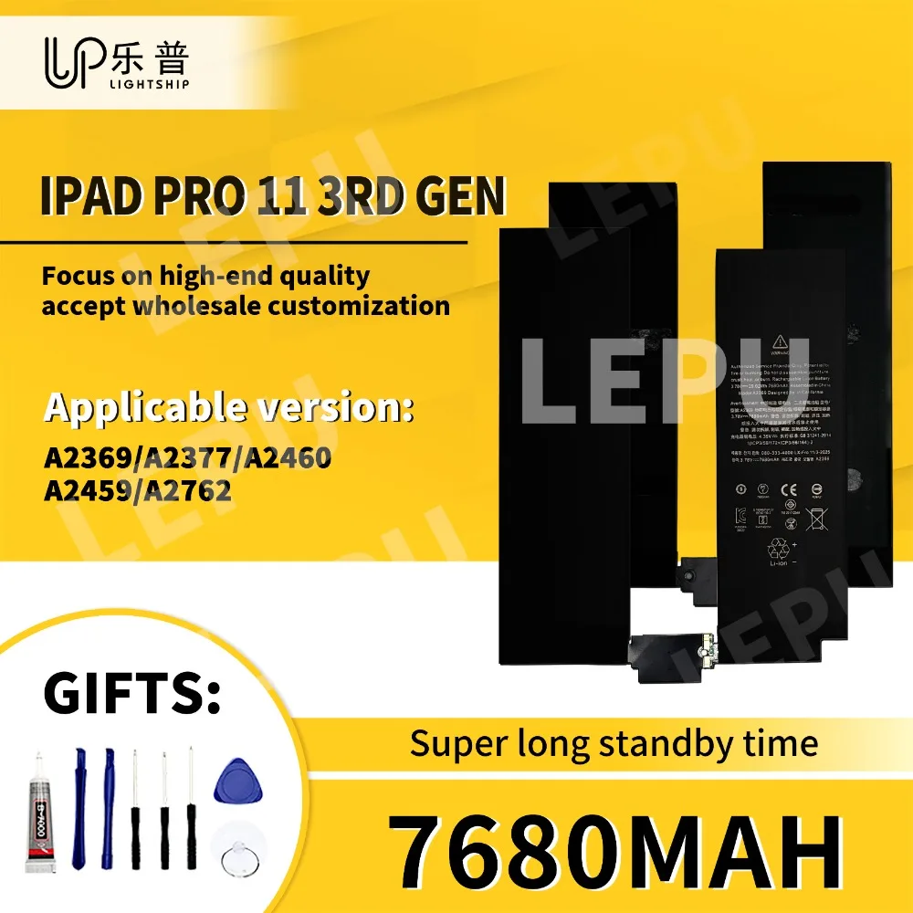 

7680mAh Tablet Battery for IPAD PRO 11 3RD GEN Replacement Battery A2369 A2377 A2460 A2459 A2762 Original Battery with Tools