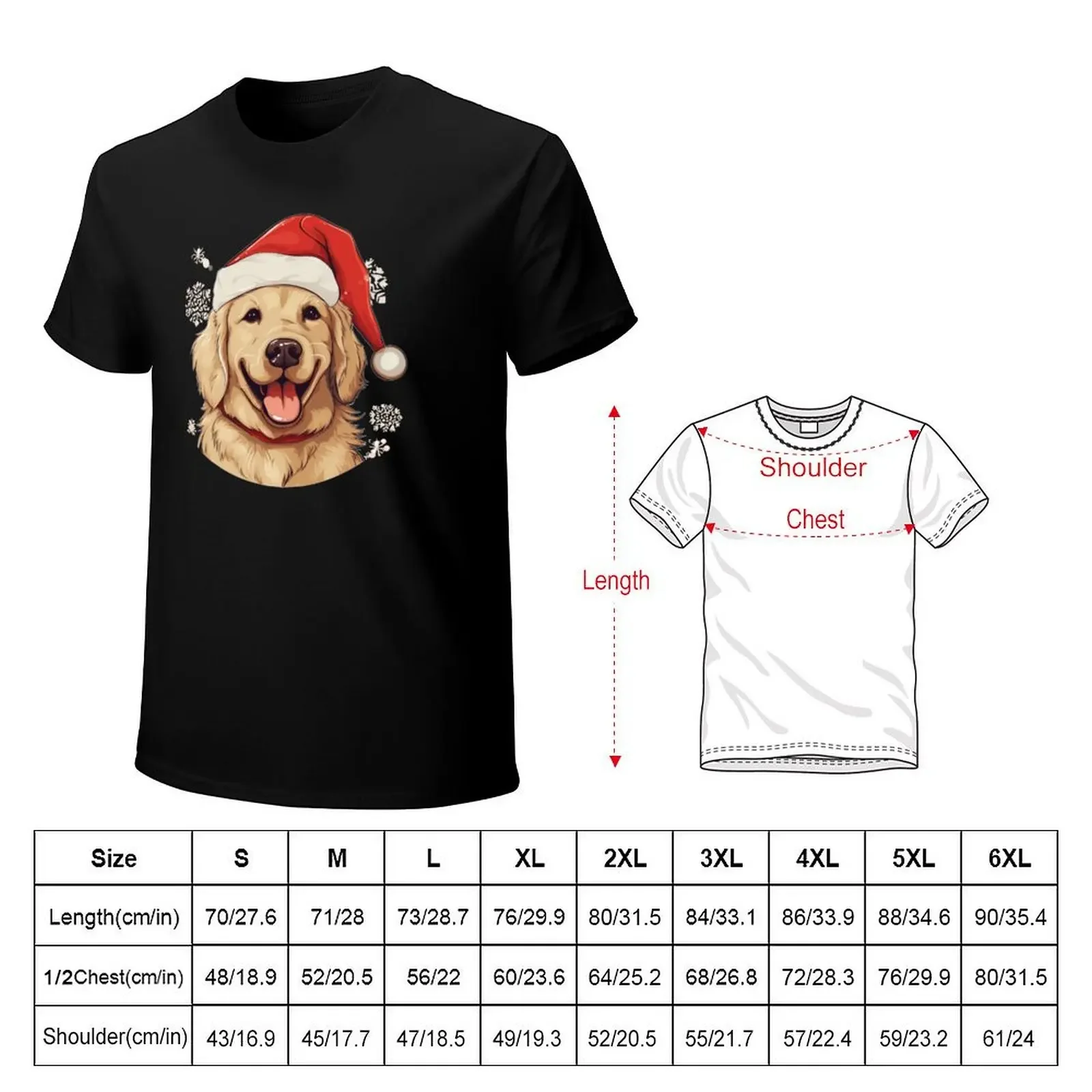 Happy Golden Retriever with a Santa hat T-shirt plain Blouse korean fashion mens clothing