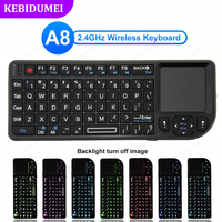 A8 2.4G Wireless Keyboard with Touchpad 7 Color RGB Keyboard with RF Function Portable Mini Keyboard for Laptop TV Box Meeting
