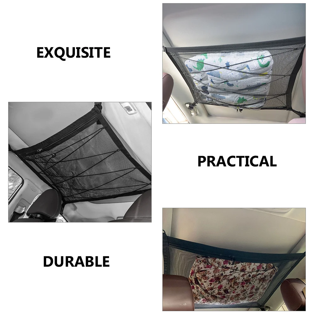 

Car Ceiling Cargo Net Double-Layer Mesh Durable Roof Organizer Long Trip Storage Bag for Suv Accessories Interior
