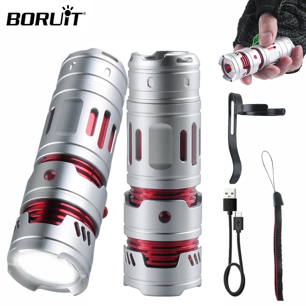 BORUIT Portable Creative LED Flashlight Type-C Rechargeable Decompression Rotatable Gyro EDC Camping Fishing Outdoor Work lamp