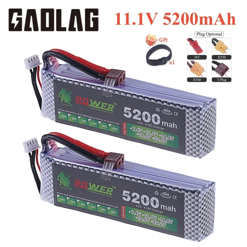 3S Lipo Battery 11.1V 5200mah 60C For RC Car Quadcopter Drone Airplane Helicopter With XT60 Deans T XT30 JST 11.1V Battery