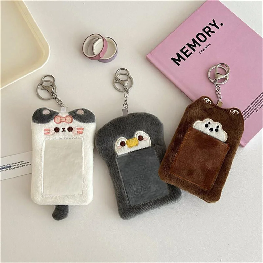 INS Cartoon Animal Series Photo Card Holder Soft Plush 3 Inch Photocard Holder Idol Photo Sleeves Bag Pendant Stationery