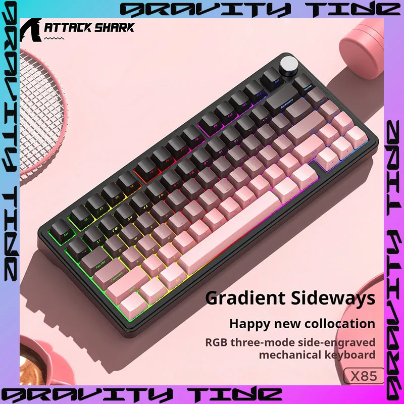 

Attack Shark X85 Mechanical Keyboard Rgb Three Mode Wireless Bluetooth Hot Plug Side Carved Game Customized Luminous Keyboard