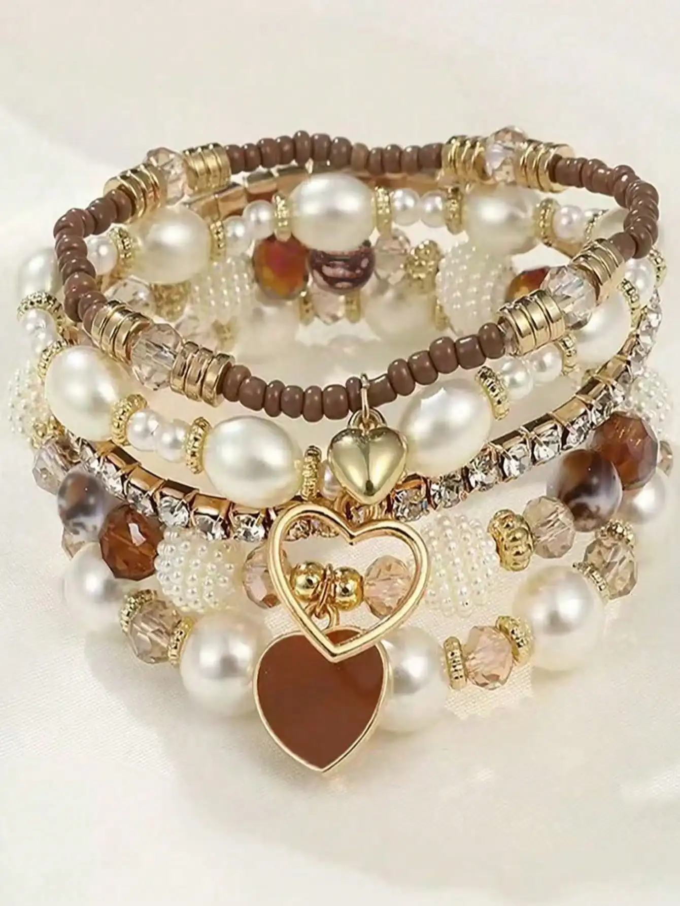 Hot Sale Fashion5Pcs Pearl Crystal Beaded Bracelet Set, Multilayer Fashion Bracelets for Women