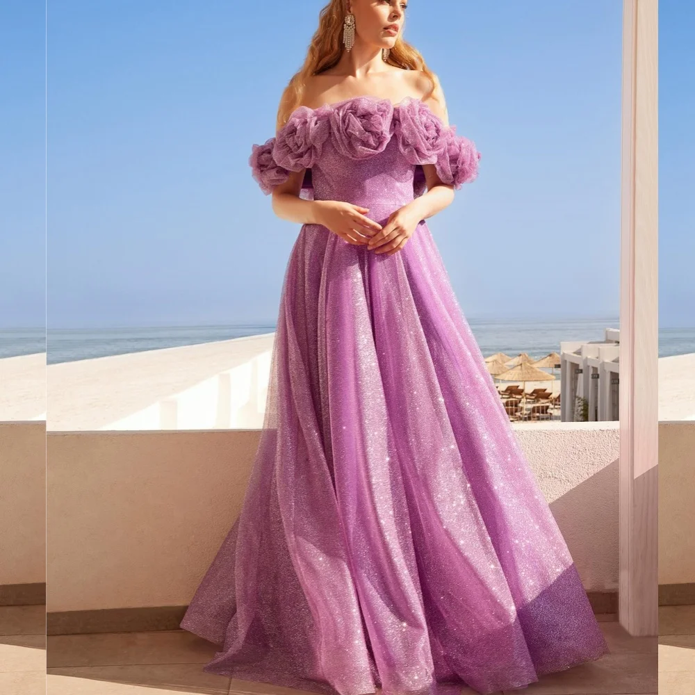 Jiayigong  Sexy Casual   Organza Handmade Flower Draped Beach A-line Off-the-shoulder Bespoke Occasion Gown Long Dresses