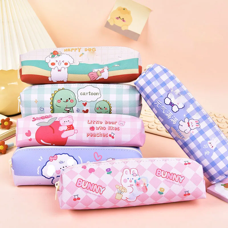 Kawaii Pencil Case PU Leather Cute Pencil Bag School Office Supplies Stationery Pouch Purse Storage Cartoon Pencil Box