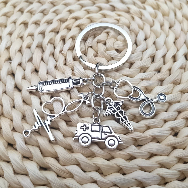 

Doctor Keychain Stethoscope Ambulance Heartbeat Pharmacist Syringe Key Ring Medical Key Chains Nurse Gifts DIY Handmade Jewelry