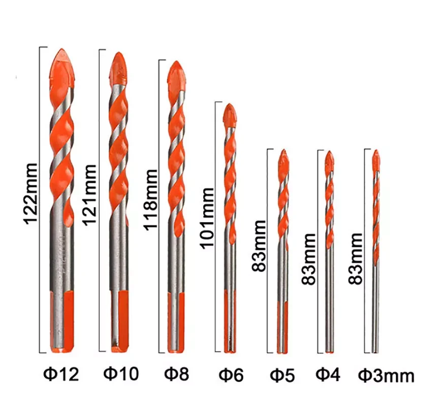 3-12Mm Thép Vonfram Kim Loại Hợp Kim Tam Giác Khoan Cho Tường Gốm Kính Bê Tông Lỗ Mở Đỏ Phối Đen móng Mũi Khoan Kim Loại