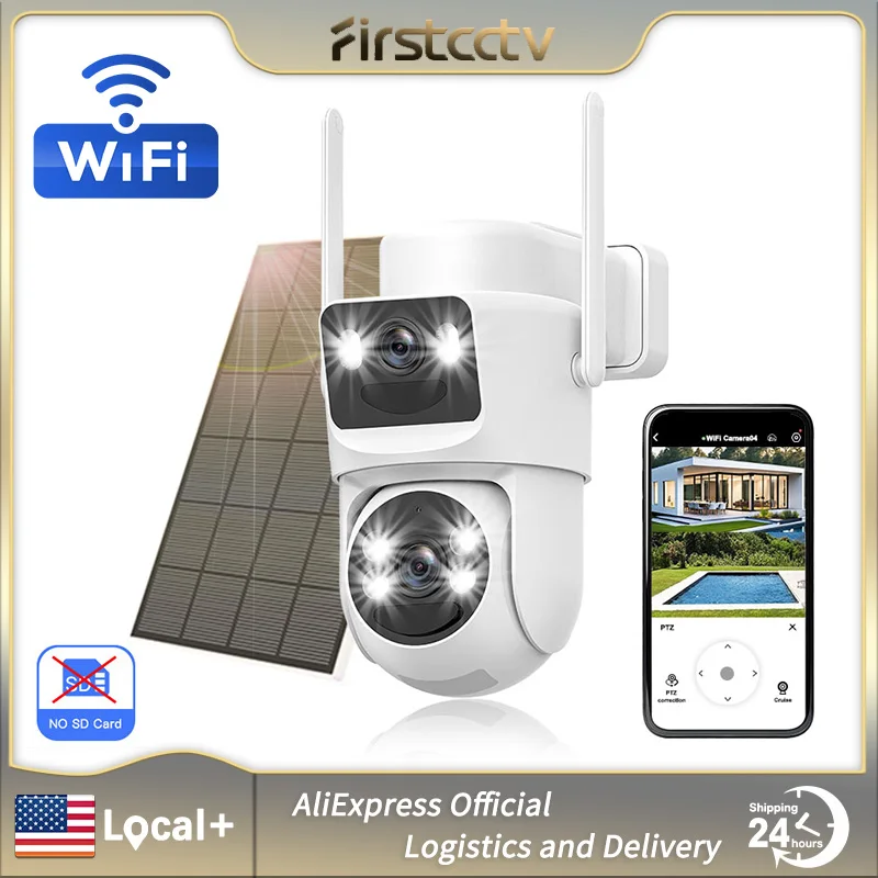 

Уличная IP-камера FIRSTCCTV 3 МП 4K HD с двумя объективами, Wi-Fi, PTZ, беспроводная, для домашней безопасности, видеонаблюдение, обнаружение человека