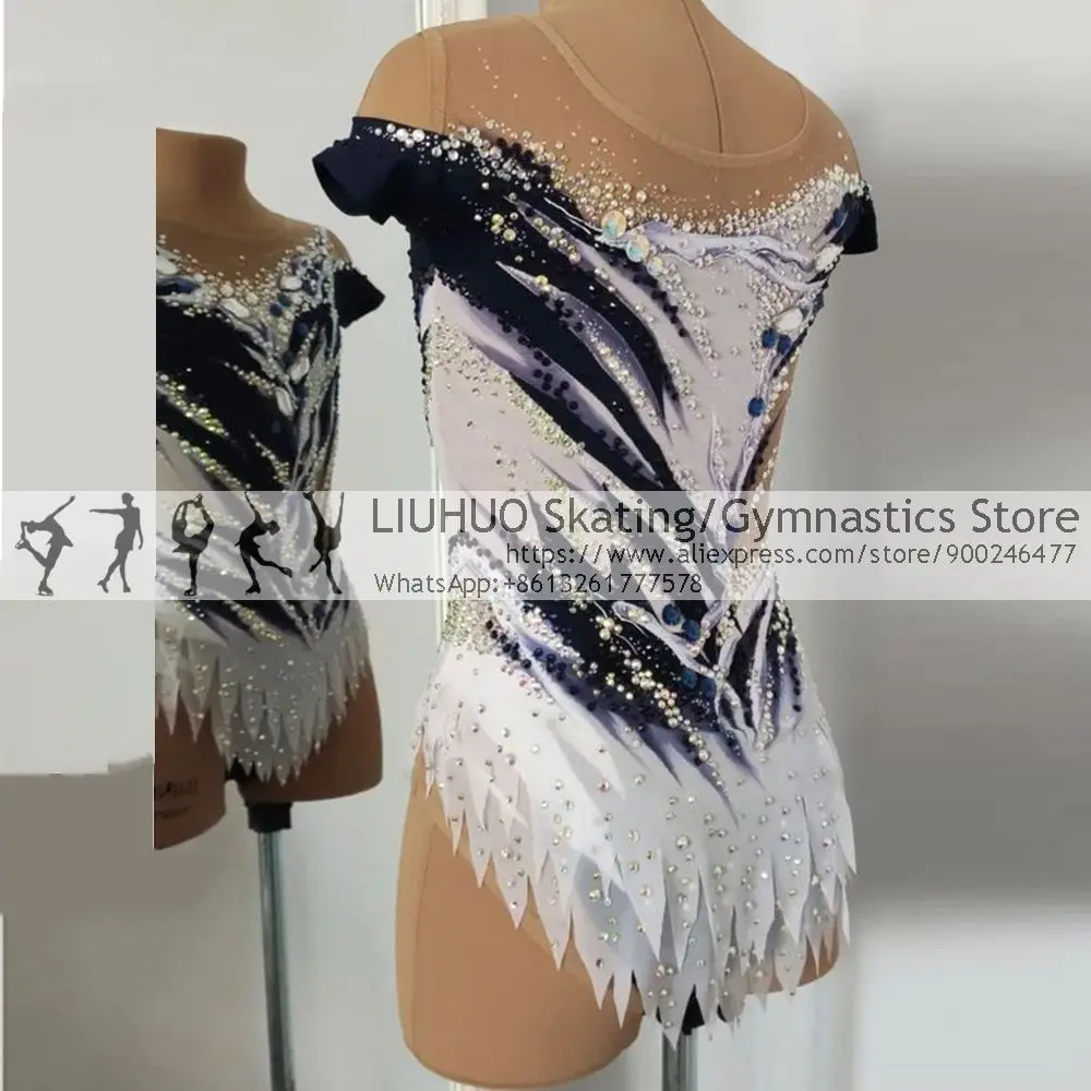 Rhythmic Gymnastics Leotards Black Round Neck Sleeveless Luxury Full Diamond Girls Competition Performance