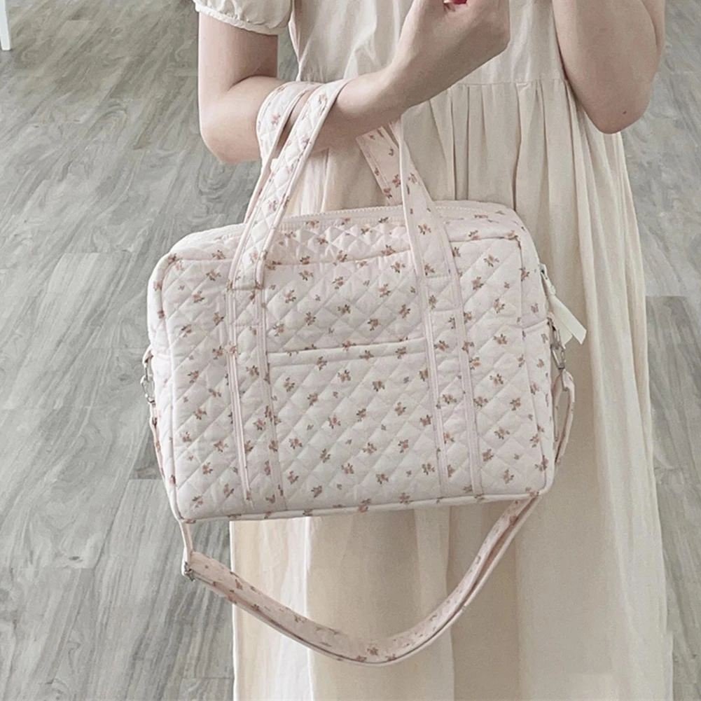 

Travel Duffel Bag for Women Floral Quilted Puffer Bag Nylon Adjustable Strap Carry on Bag Multiple Pocket Crossbody Bag