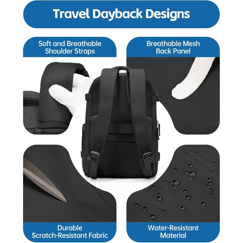سفر للنساء والرجال، حقيبة ظهر للكمبيوتر المحمول مقاس 14 بوصة معتمدة من شركة الطيران، حقيبة أمتعة مقاومة للماء مع Sho