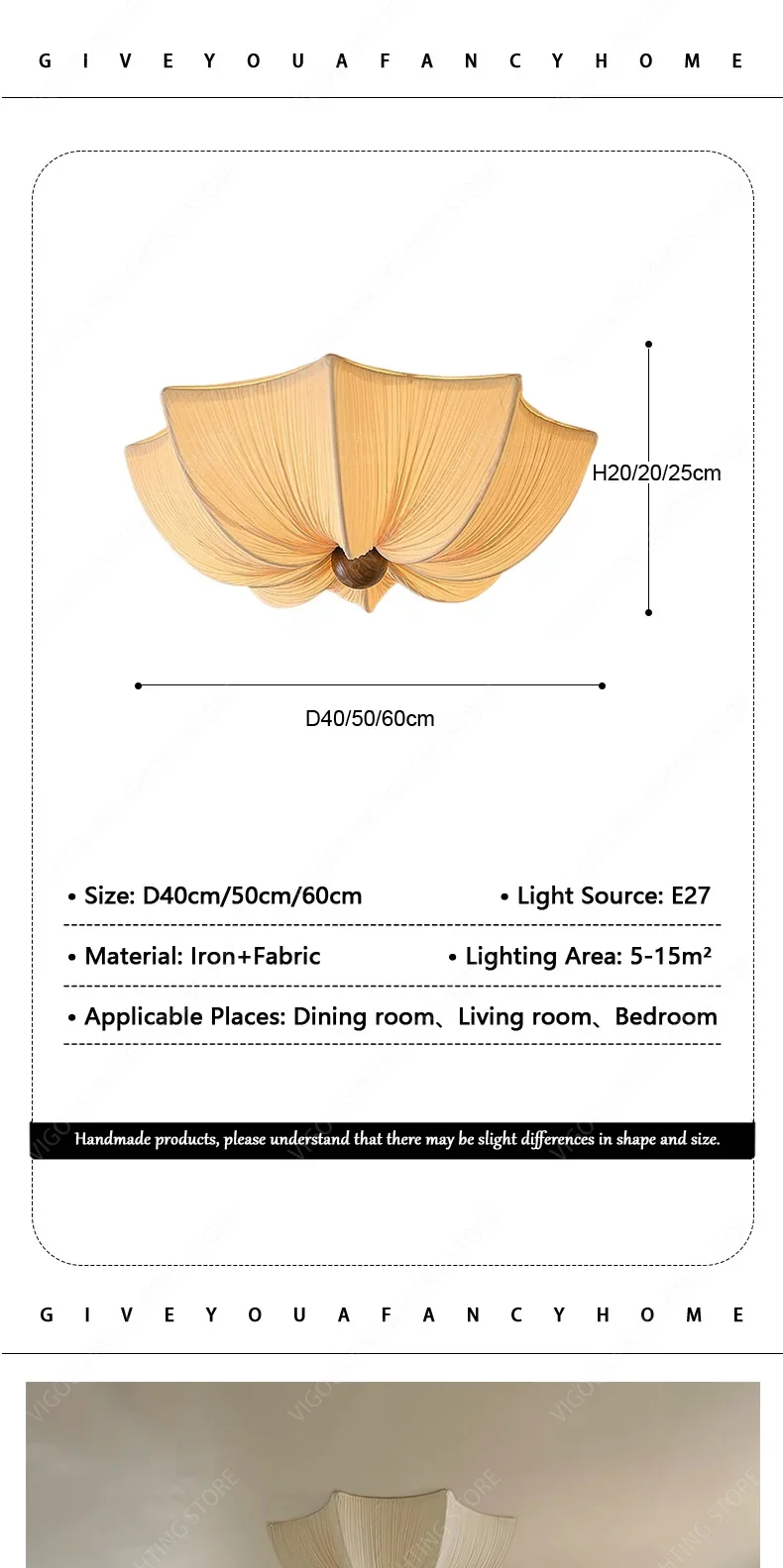 Nordic Wabi Sabi Fabric Ceiling Lights Living Room Cloth