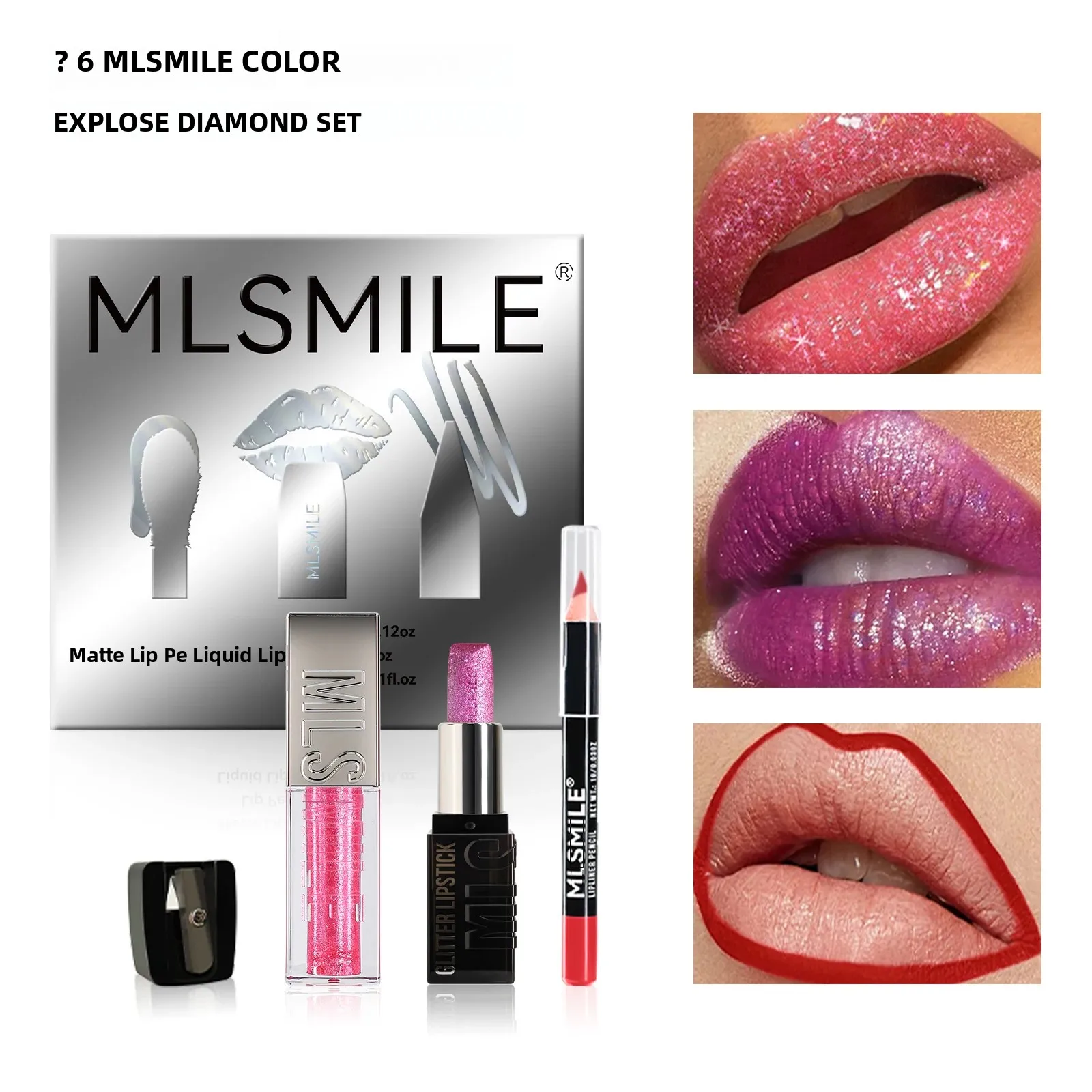 Rossetto impermeabile Kit per trucco labbra opaco idratante a lunga durata Kit per trucco smalto per labbra con perla diamantata ultra lucida