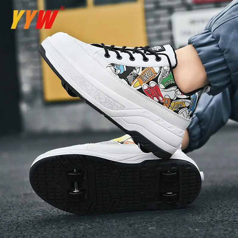 

Adults 4 Wheels Roller Skates Shoes Kids Boys Girls Outdoor Sliding Sport Games Deformed Sneakers Casual Fashion Footwear Gift