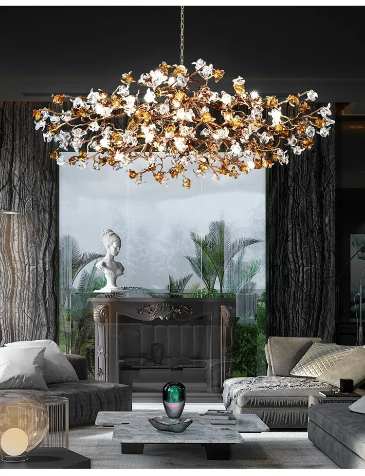 

Retro Copper Led Chandeliers For Living Room Tree Branch Suspension Pendant Light Dining Room Island Home Decor Lighting Fixture