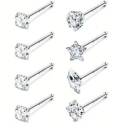 CASSIECA 1Pc Nose Studs for Women Men Star Marquise Heart Square Round Shaped CZ L Shape Piercing Jewelry