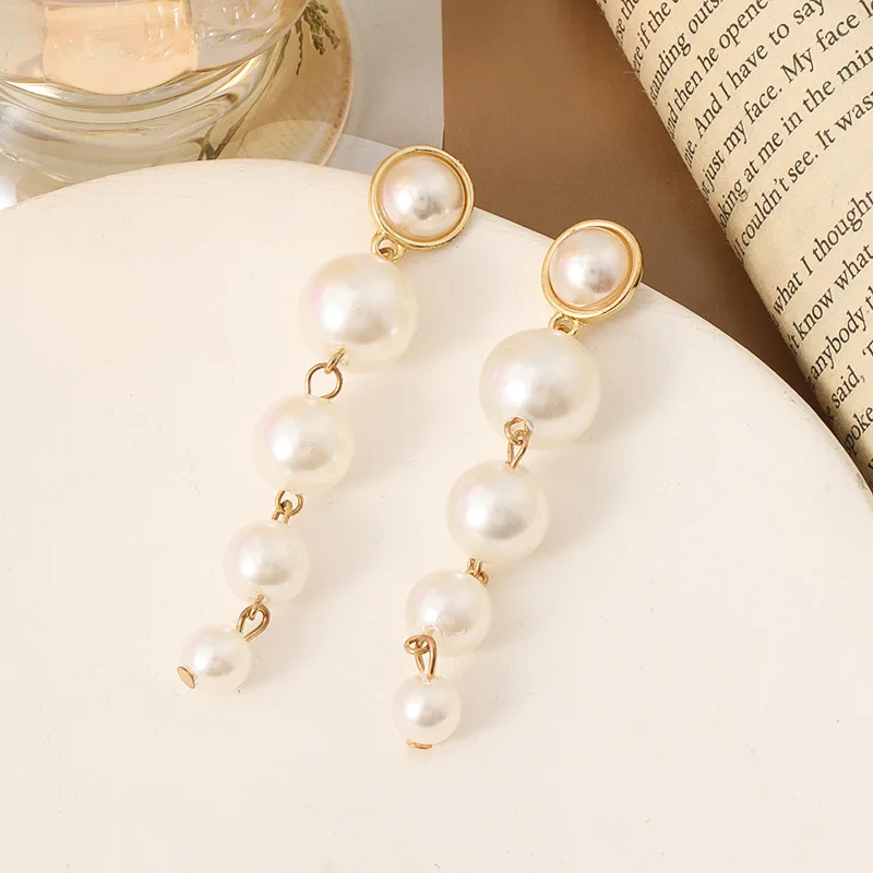 Trend Simulation Pearl Long Earring For Women Fashion Korean Crystal Rhinestone Chain Drop Earrings Bridal Wedding Party Jewelry